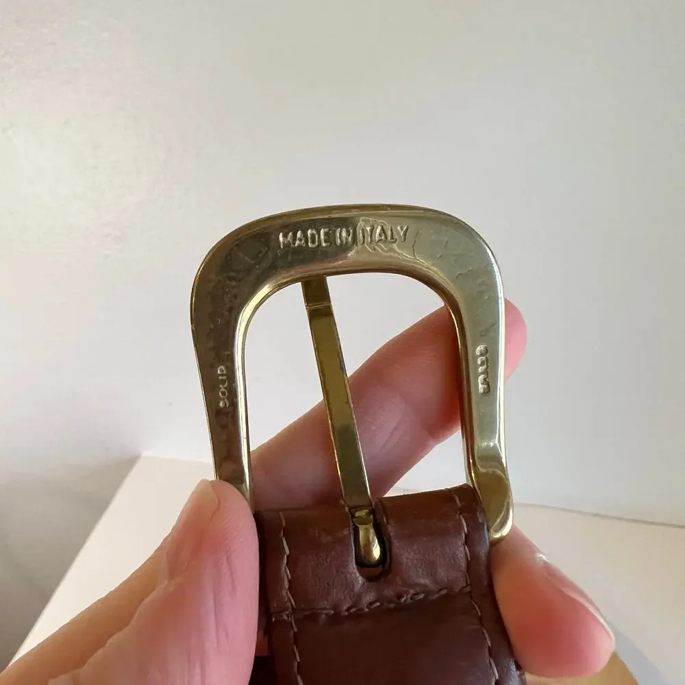 Brown Genuine Leather Multi Colored Made in Italy Solid Brass Belt Size Large